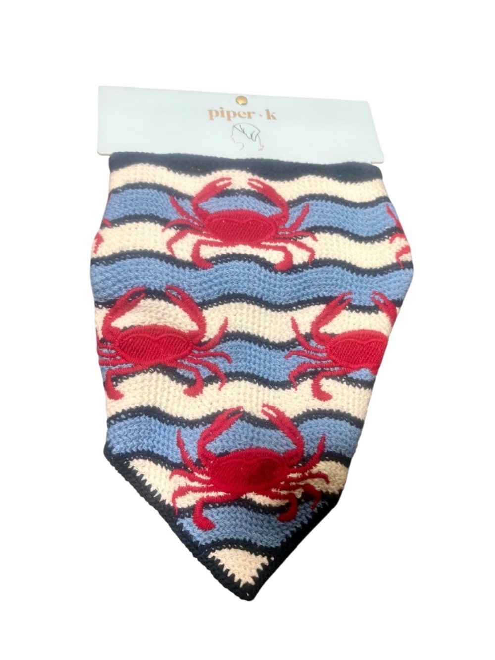 PIPER K Blue & Cream Crab Knit Bandana Hair